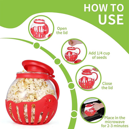 Microwave Glass Popcorn Popper with Silicone Lid